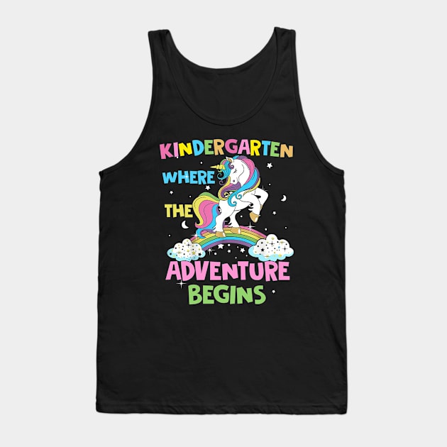 Kindergarten Where The Adventure Begins Student Teacher Tank Top by Ene Alda